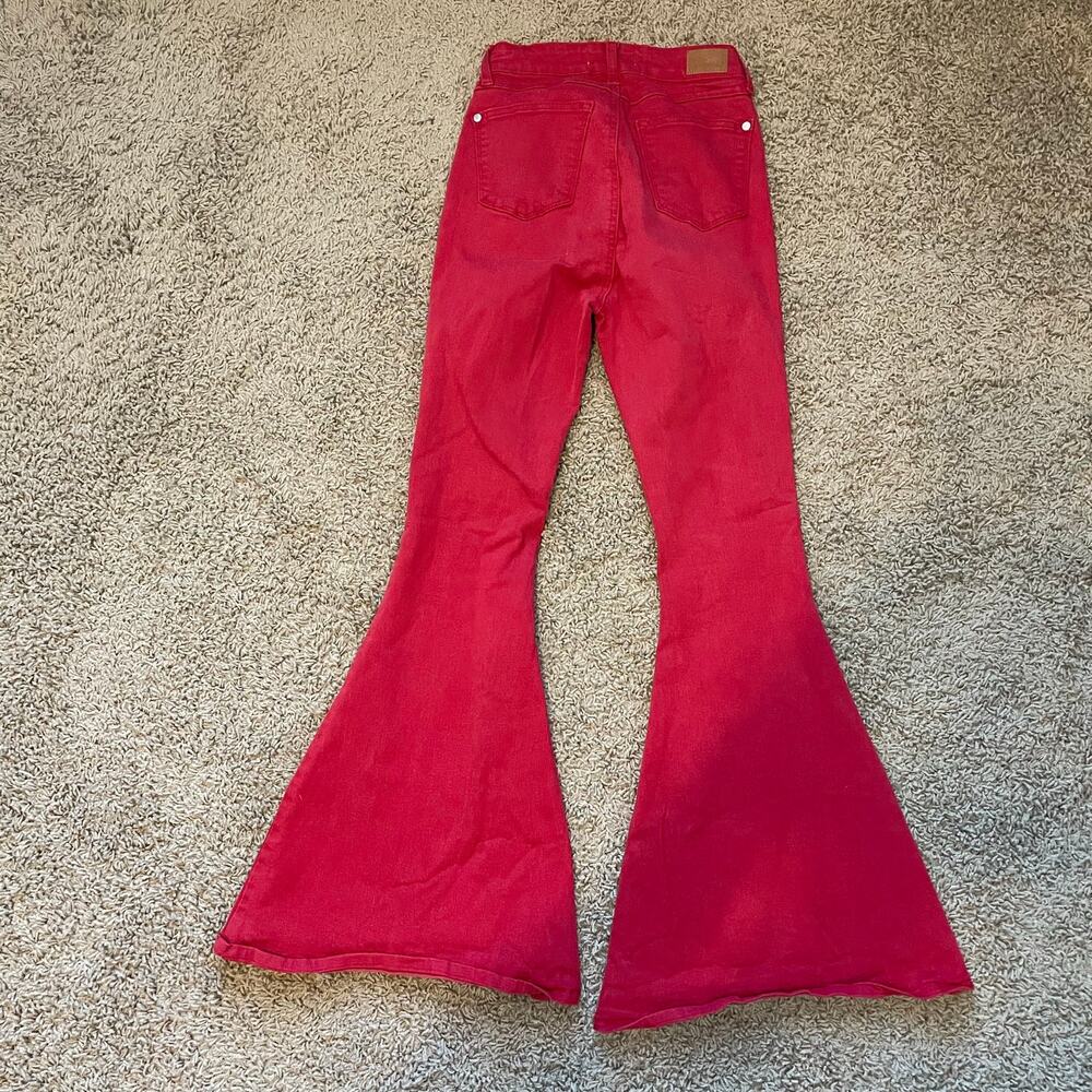 Judy Blue Gameday Red Super Flare Bell Bottom Jeans size 1/25 stretchy - Picture 4 of 12